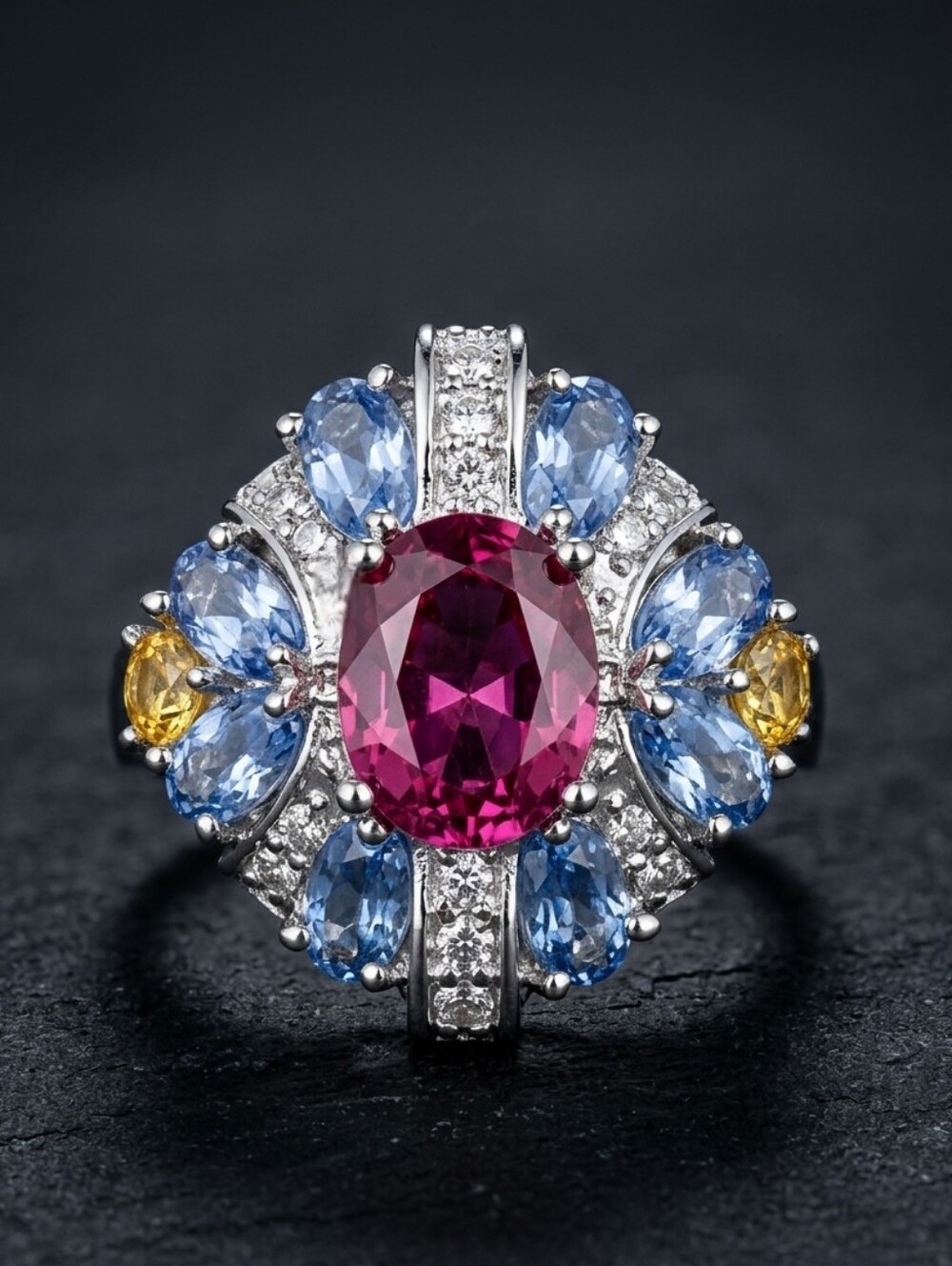 2.70 cttw Pink Topaz Tanzanite Citrine Multistone Sterling Silver Ring size 6.5 - Picture 1 of 10